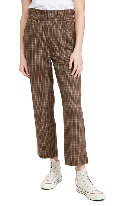 Madewell Plaid Paperbag Waist Tapered Pants In Grove Houndstooth Seed Khaki