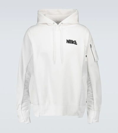 Nike Sacai Cotton & Nylon Sweatshirt Hoodie In White