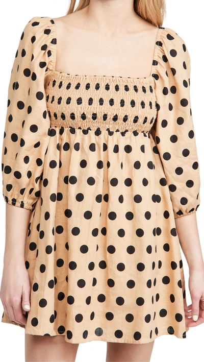 Faithfull The Brand + Net Sustain Dallia Shirred Polka-dot Linen Mini Dress In Emelda Dot Print