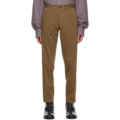 Dries Van Noten Brown Cotton Twill Trousers In Stone