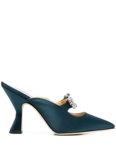 Giannico Crystal Buckle Slip-on Pumps In Blue