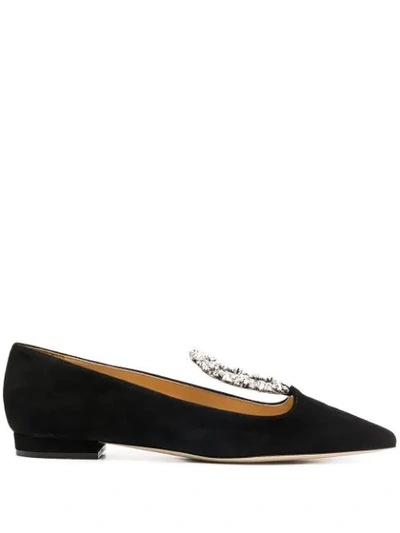 Giannico Crystal Buckle Ballerinas In Black