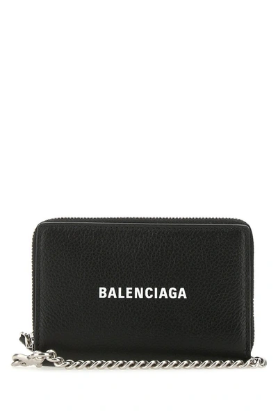 Balenciaga Logo Print Zip Around Wallet In Black