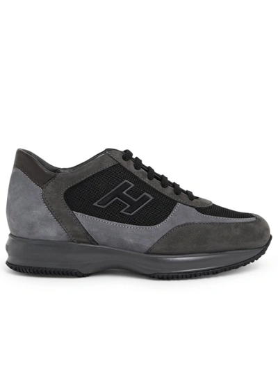 Hogan Leather And Mesh Sneakers With H Flock In Grey
