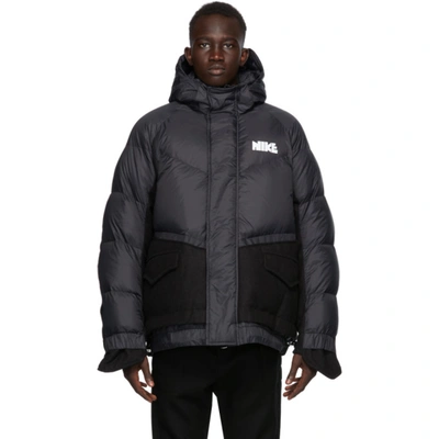 Nike Sacai Nrg Logo-print Quilted Nylon And Wool-blend Down Hooded Parka In Black