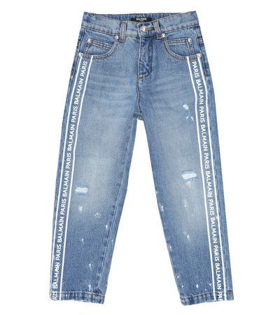 Balmain Kids' Logo Jeans In Blue