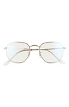 Ray Ban Blue Light Blocking 51mm Round Optical Glasses In Shiny Gold