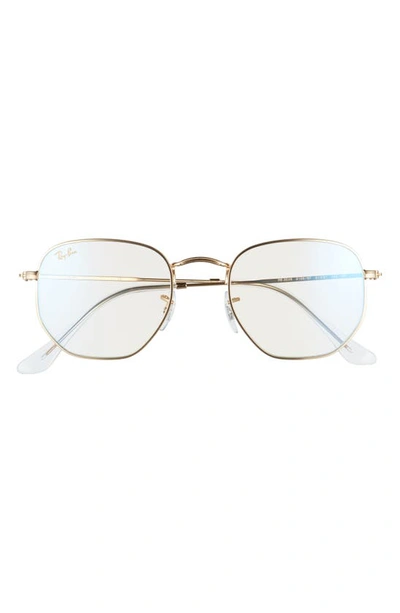 Ray Ban Blue Light Blocking 51mm Round Optical Glasses In Shiny Gold