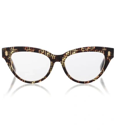 Fendi Ff Logo-print Cat-eye Acetate Glasses In Brown