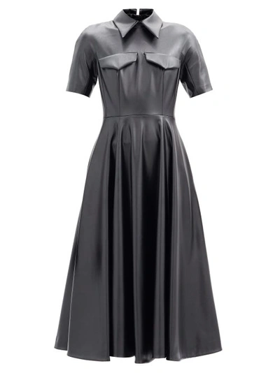 Emilia Wickstead Alice Gathered Faux Leather Midi Shirt Dress In Black