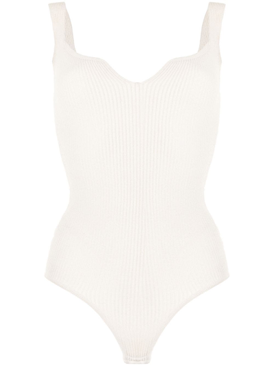 Khaite Yves Notched-neck Ribbed-knit Bodysuit In White