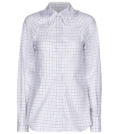 Victoria Beckham Butterfly-collar Checked Cotton Shirt In White,white
