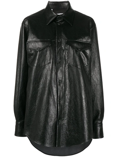 Msgm Faux Leather Shirt In Black