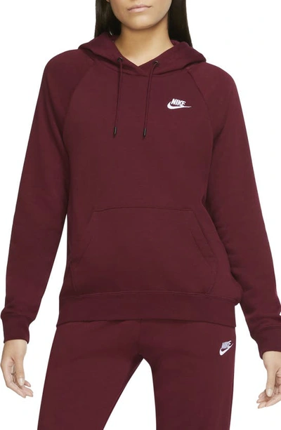 Nike Sportswear Essential Women's Fleece Pullover Hoodie In Dark Beetroot/ White