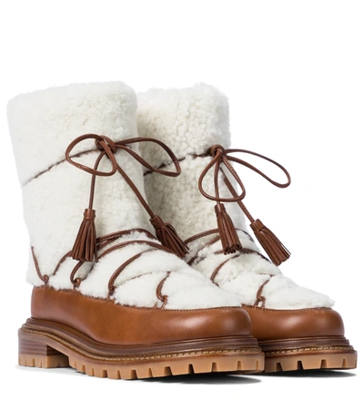 Aquazzura Very Gstaad Shearling And Leather Ankle Boots In Brown