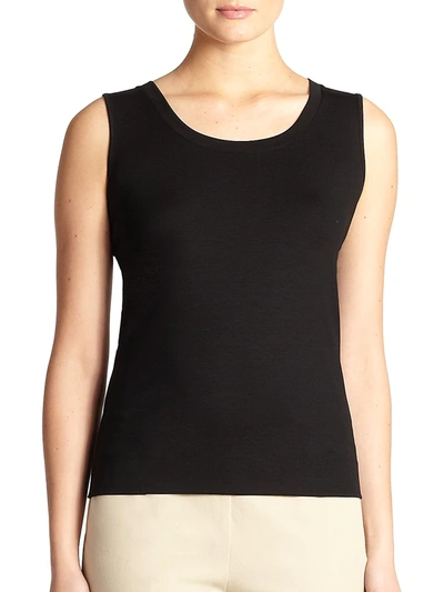 Lafayette 148 Finespun Voile Ribbed V-neck Sleeveless Top In Black