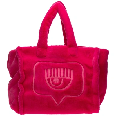 Chiara Ferragni Women's Handbag Shopping Bag Purse  Eco Fur Eyelike In Pink