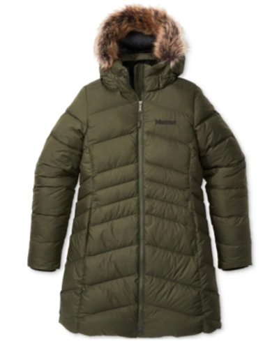 Marmot Women's Montreal Hooded Faux-fur-trim Coat In Nori