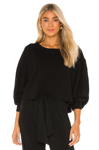 Lanston Cropped Cotton And Tencel-blend Jersey Sweatshirt In Black