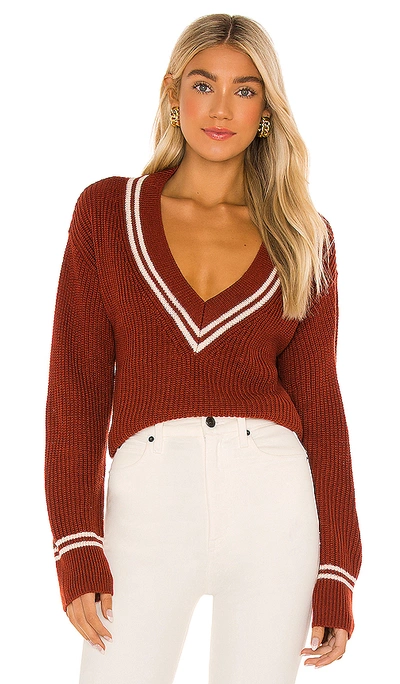 Lovers & Friends Brianna V Neck Sweater In Brown & White