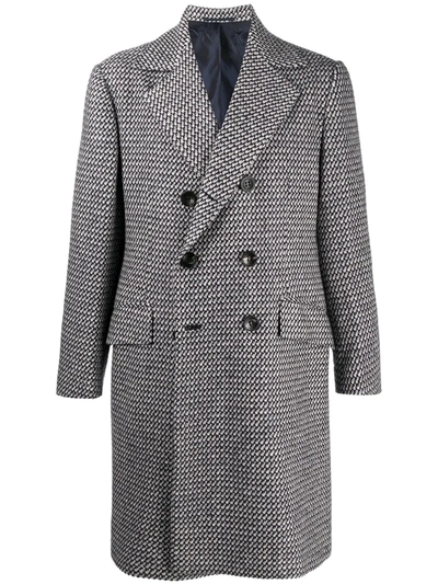 Kiton Checked Double-breasted Coat In Blue