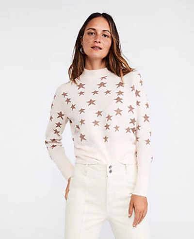 Ann Taylor Star Shimmer Mock Neck Sweater In Soft Pink
