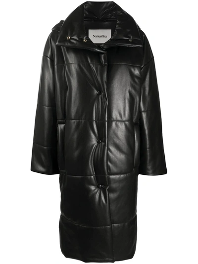 Nanushka Black Eska Faux Leather Padded Coat