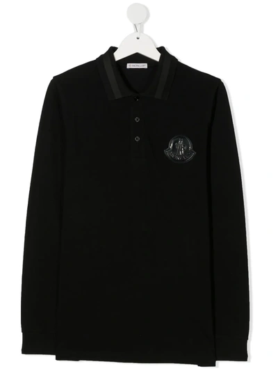 Moncler Kids' Fine Knit Polo Shirt In Black