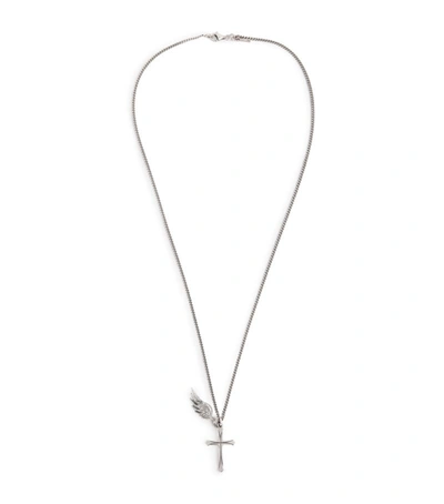 Emanuele Bicocchi Sterling Silver Cross And Wings Pendant Necklace