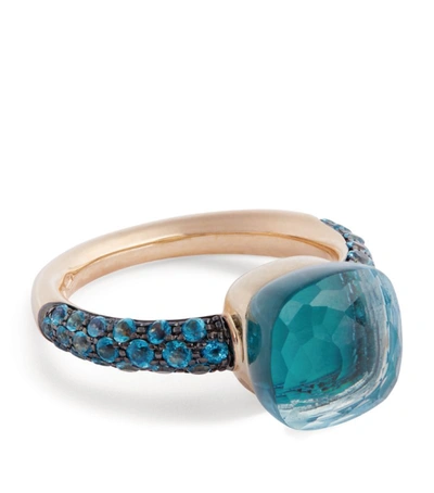 Pomellato Rose Gold, Agate And Blue Topaz Nudo Ring Size 52