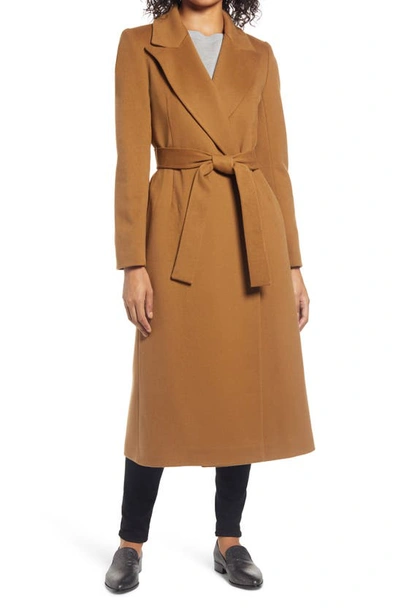 Fleurette 48 Peak Lapel Wrap Wool Coat In Vicuna