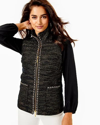 Lilly Pulitzer Noella Puffer Vest In Onyx Resort Boucle