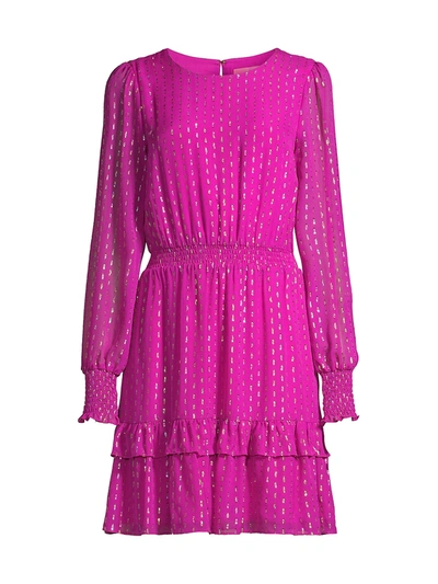 Lilly Pulitzer Dotti Silk Ruffle Dress In Bordeaux Berry Rainbow Metallic Clip