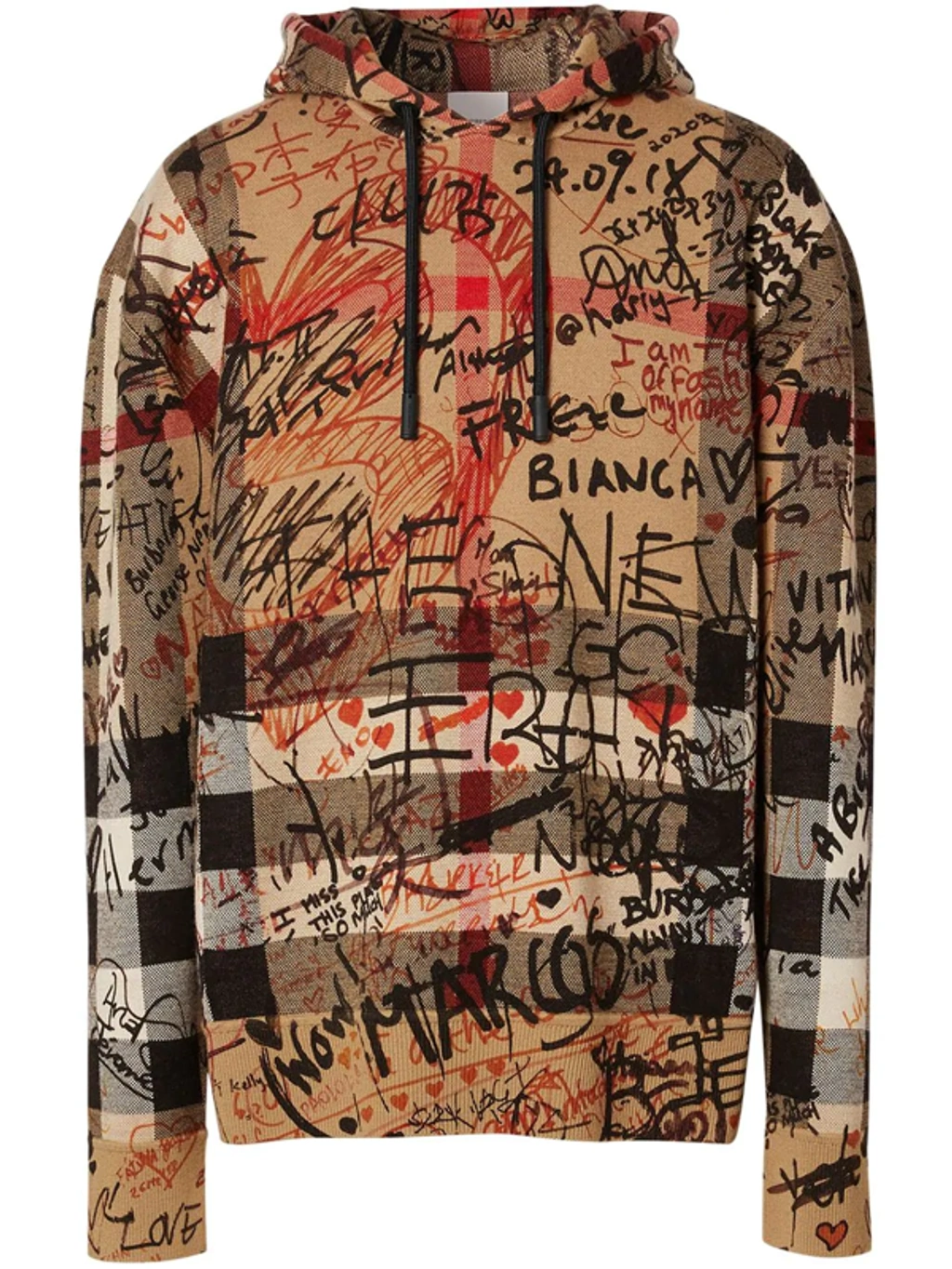 Burberry Graffiti-print Checked Hoodie In Neutrals ModeSens