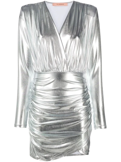 Andamane Ruched Metallic Mini Dress In Silver