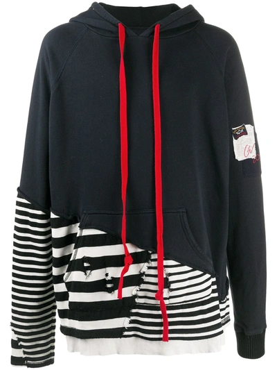 Paul & Shark Striped Patchwork Hoodie In Blue