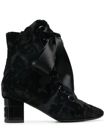 Moschino Patterned Jacquard Lace-up Booties In Black
