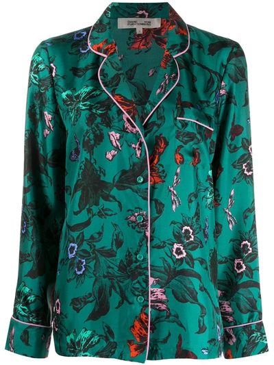 Diane Von Furstenberg Halsey Floral Print Shirt In Green