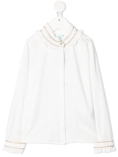 Abel & Lula Kids' Ruffled Button-up Top In White