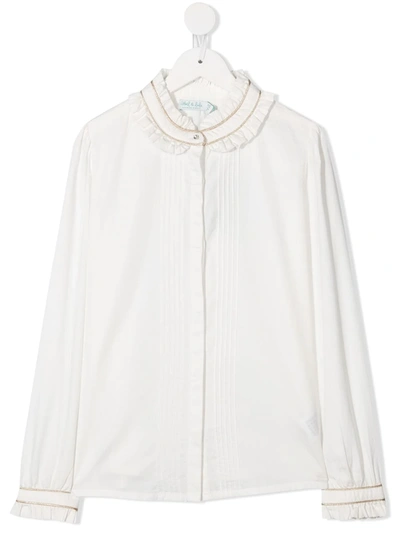 Abel & Lula Teen Ruffled Button-up Top In White
