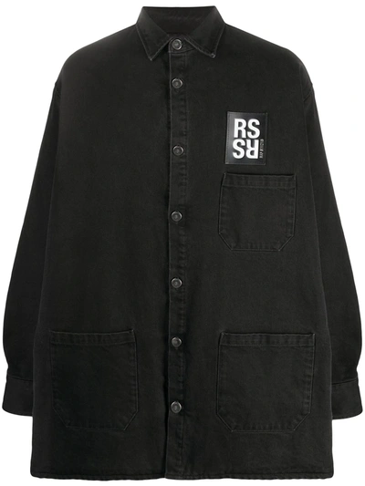 Raf Simons Logo Patch Denim Shirt Jacket In Black