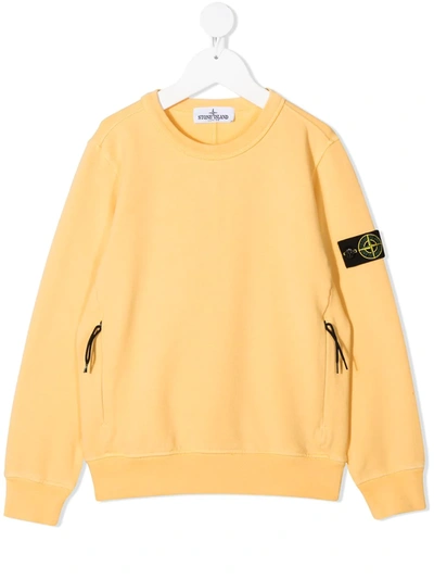 Stone Island Junior Kids' Long-sleeved Logo Patch Jumper In Yellow