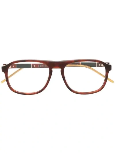 Gucci Round Frame Tortoiseshell Glasses In Brown