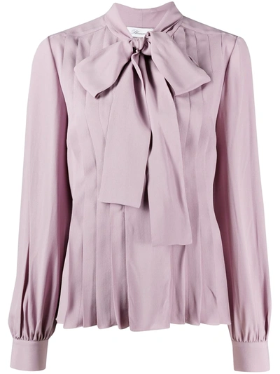 Blumarine Pleated Pussy-bow Blouse In Purple
