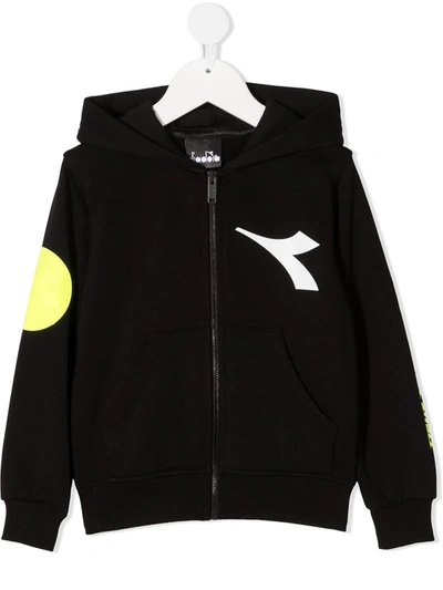 Diadora Junior Kids' Logo-print Zip-through Sweatshirt In Black