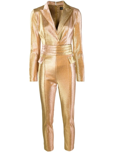 Elisabetta Franchi Tailored Metallic Jumpsuit In Gold