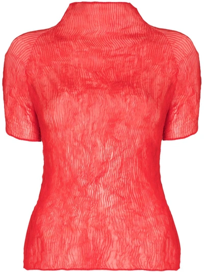 Issey Miyake Plissé-effect Mock-neck Top In Red