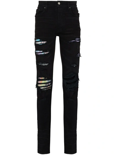 Amiri Distressed-jeans Mit Hawaii-patches In Black