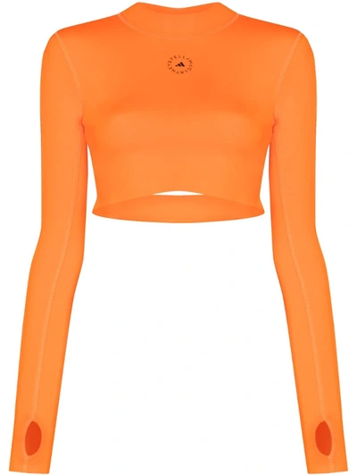 Adidas By Stella Mccartney Truepace Cutout Cropped Top In App Signal Orange