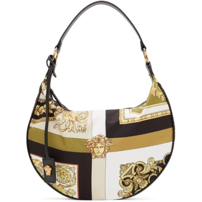 Versace Multicolor Mixed Print Half-moon Shoulder Bag In Dnmov Gold